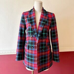 New Talbots Petite Tartan Plaid Sequin Wool Blend Double Breasted Open Blazer 2P